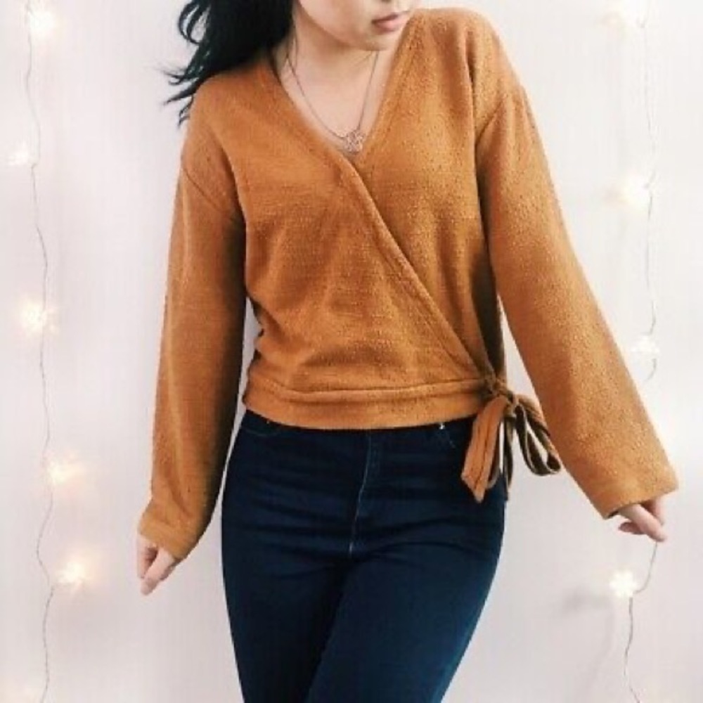 Madewell Texture & Thread Faux Burt Orange Wrap Long Sleeve V-Neck Size Small
